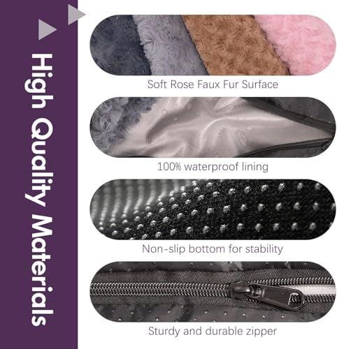 Faux Fur Dog Bed Covers – Ultra Soft Rose Velvet, Removable & Washable, Cozy & Durable,Large Pet Bed Cover Only (No Filling) – Gray, (Rose Velvet Dark Gray, 36