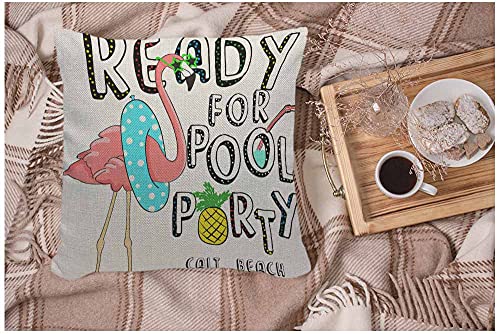 Wozukia Pink Flamingo Pillow Cover Wearing Sunglasses And Life Buoy Ready For Pool Party Pineapple Decotion Cotton Linen Square Cushion Cover Standard Pillowcase For Men Women Sofa Bedroom 18 X 18 In #TOP1