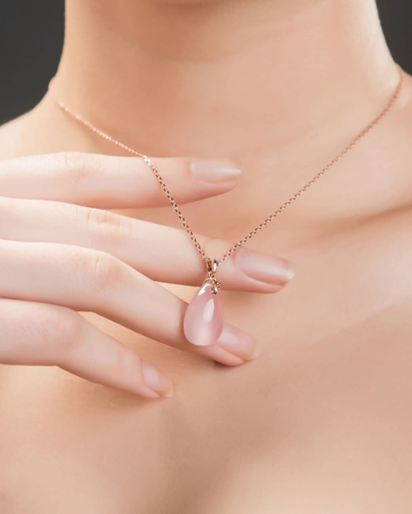 Damen-Halsketten-Anhänger, Rosenquarz-Halskette mit VS-Rosenquarz-Edelstein mit sehr gutem Schliff, 18 Karat, luxuriöse Damen-Halskette als Geschenk