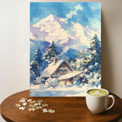 Casse-tête 500 pièces bois Chalet Alpes hiver - 20 x 15 po