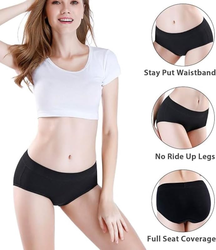 Image of DIVING DEEP Women's Cotton Underwear, Mid Waist Full Coverage Underpants, Post Partum Briefs Panties for Women Multipack-4