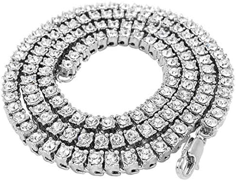 NIV'S BLING Tennis Chain for Men and Women – 14K White Gold Plated Iced Lab Diamond 1 Row Necklace