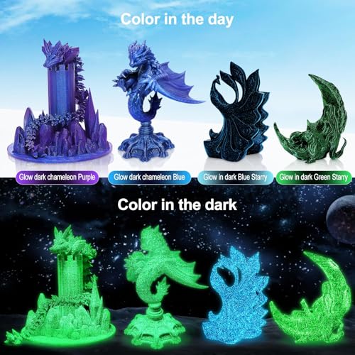 Image of RepRapper Glitter Multicolor Mixed 250g*4 Sample Pack, Shiny Galaxy PLA Filament 1.75mm, Glow in the Dark Green 3D Printer Filament, Sparkle Laser Series 3D Printing Filament for 3D Printer