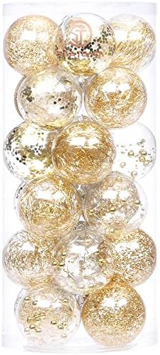 Sea Team 70mm/2.76" Shatterproof Clear Plastic Christmas Ball Ornaments Decorative Xmas Balls Baubles Set with Stuffed Delicate Decorations (24 Counts, Gold)