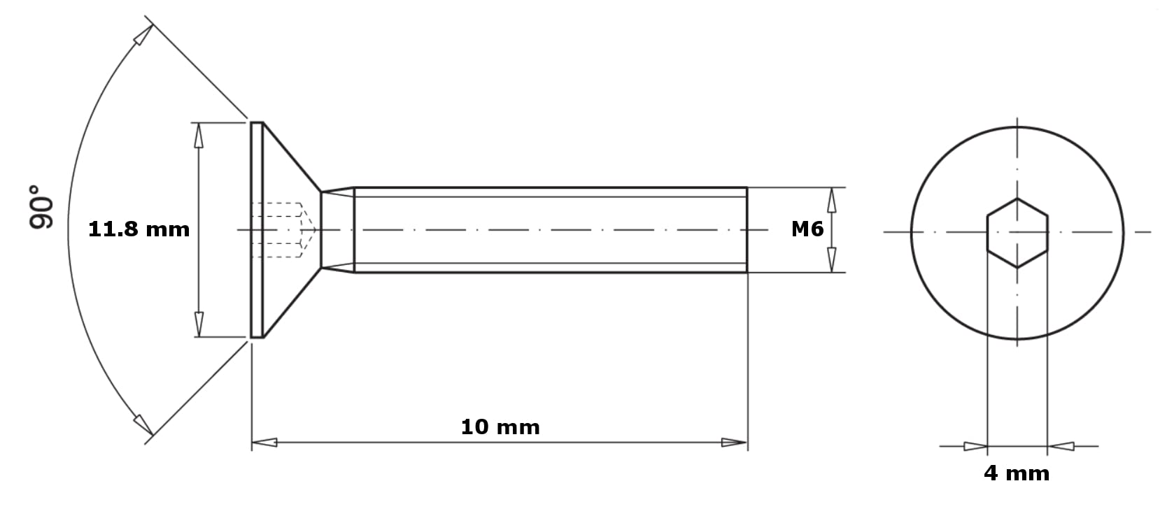 HEXATON Socket Head Countersunk Screws - M6 x 10 mm - 50 Pieces - Full Thread - Zinc-Plated Steel - Cylindrical Machine Screws - Image 2