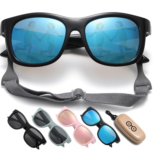 D Lolylad Lunettes de soleil polarisées pour bébé de 0 à 3 ans - Pour garçons et filles - Avec sangle (bleu miroir)