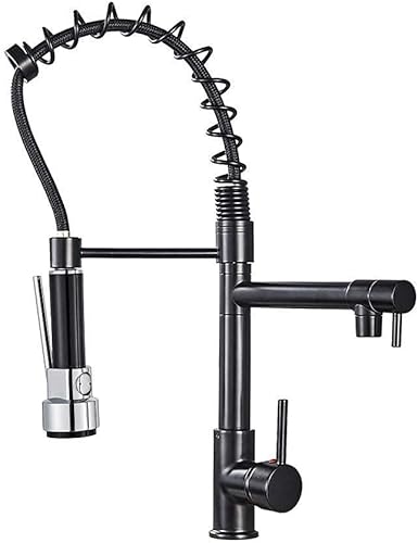 Grifos de cocina negros extraíbles para fregadero de cocina, montaje en cubierta, doble boquilla giratoria grúa de cocina, grifo mezclador de frío