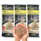 Yama Ka-jino 100% Buckwheat Dried Soba Noodles, No Wheat Flour, No Salt Added, Gluten-Free. Made in Japan, 7.05 oz*3