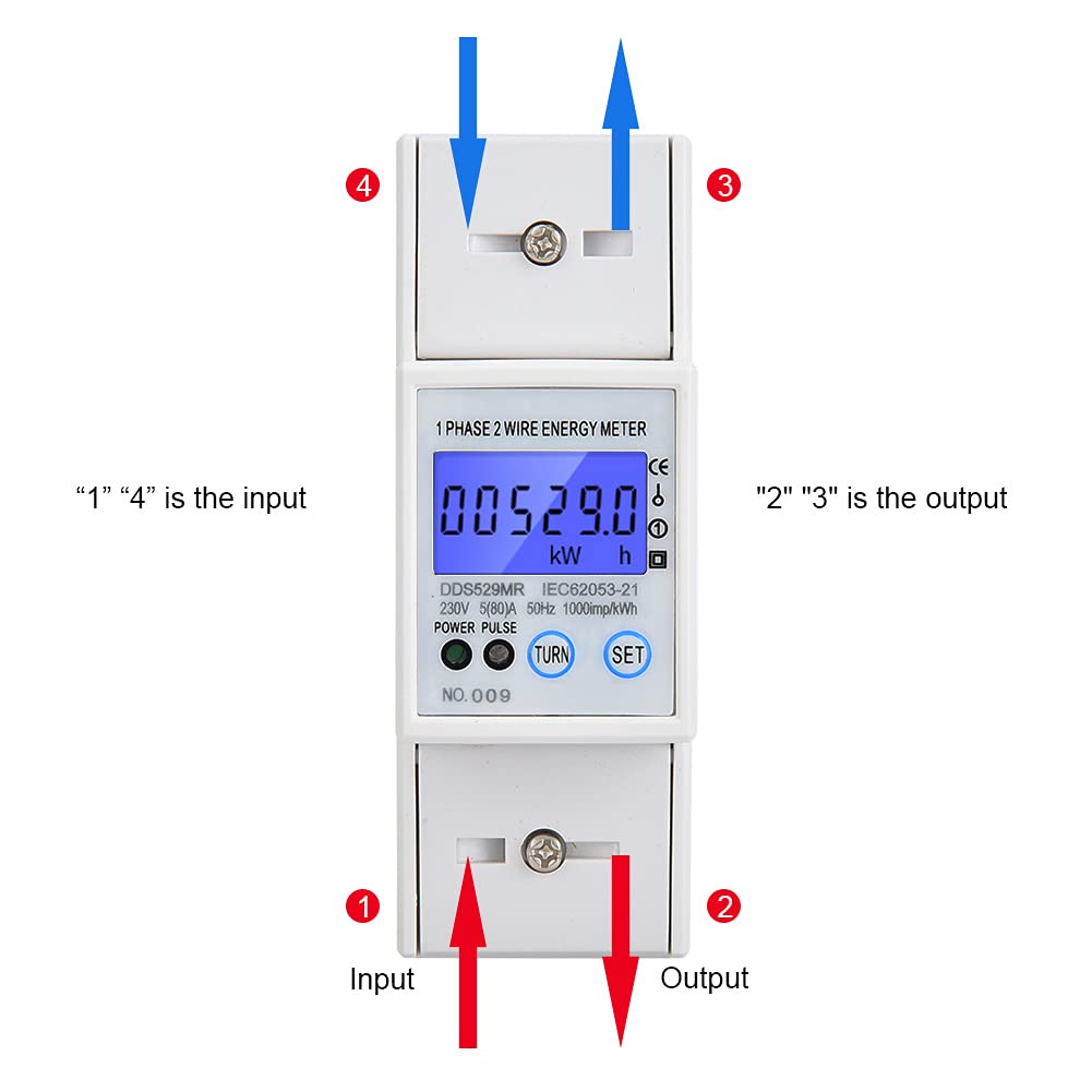 Medidor de energía monofásico Pantalla LCD digital Medidor de potencia de carril DIN 230V 2P con comunicación para monitoreo eléctrico industrial doméstico