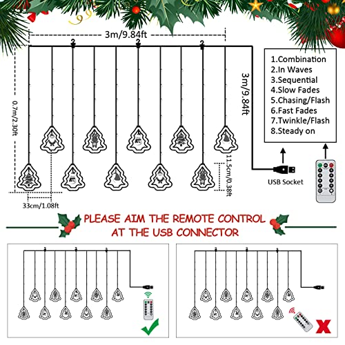 Christmas Window Lights - BLOOMWIN Lighted Xmas Window Decorations - Tree Shape Ring Light with Ornament Curtain Light Indoor - USB Novelty String Hanging Lights for Christmas Home Bedroom Decor - image 7