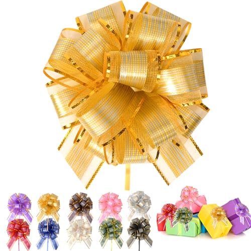 Lunza 10 Stück Große Geschenkschleife, 16 cm Bunt Ziehschleife Geschenk Schleife mit Geschenkbänder Dekoschleifen mit Geschenkband für Geschenke Tüten Hochzeit Geburtstag Weihnachte, Geschenkkörbe