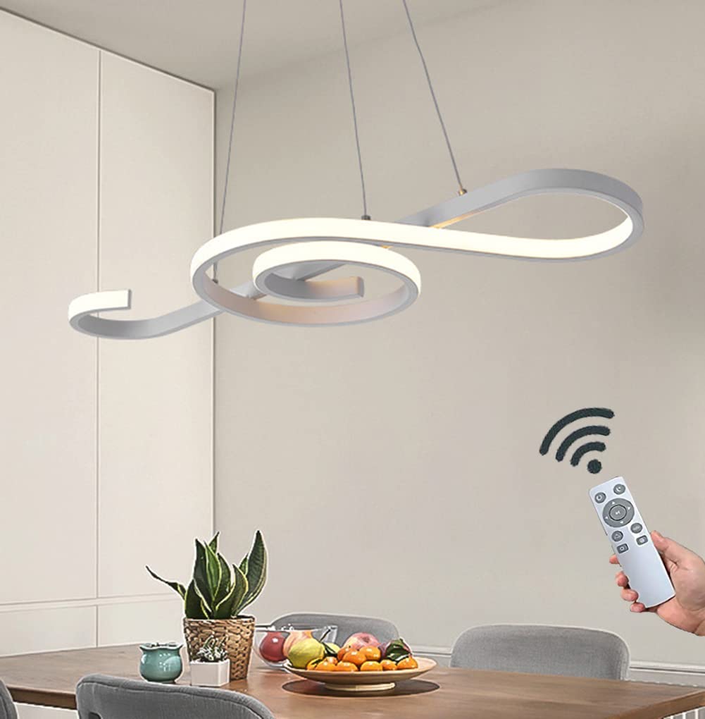 LED Hanging Ceiling Lights for Living room,Dining Table Pendant Light Dimmable Hanging Lamp with Remote Control Dining Room Lights Ceiling Modern Creative Musical Note Design Chandelier (100cm, White)