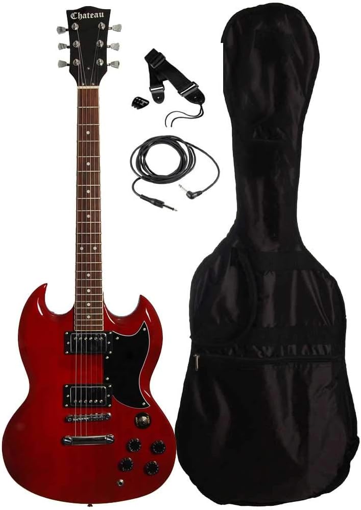 Chateau C08-SG1-WR - SG-Design Electric Guitar, Includes carrying bag, Cable, Strap, Picks Red