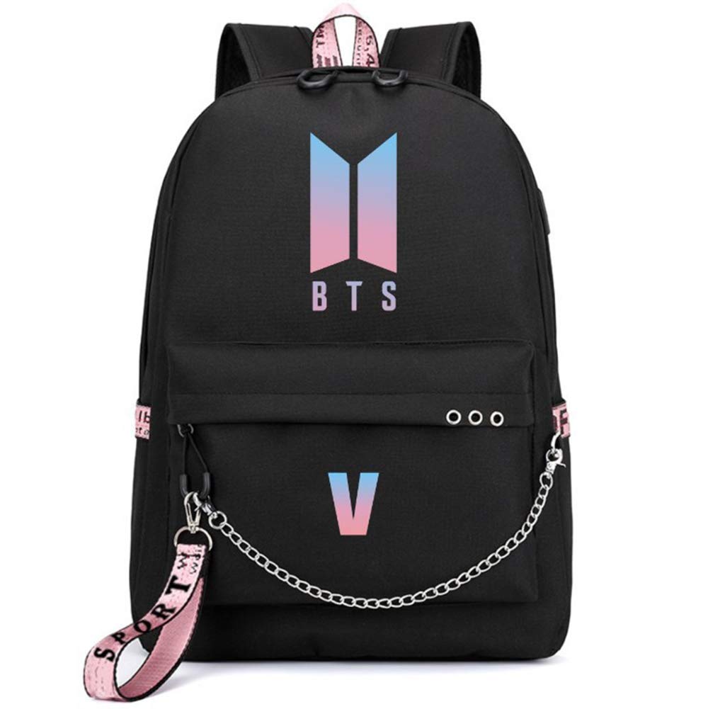 Kpop BTS Shoulder Bag BTS Surrounding School Bag BTS Bangtan Boys Casual Backpack Daypack Laptop Bag with USB Charging Port,Black10