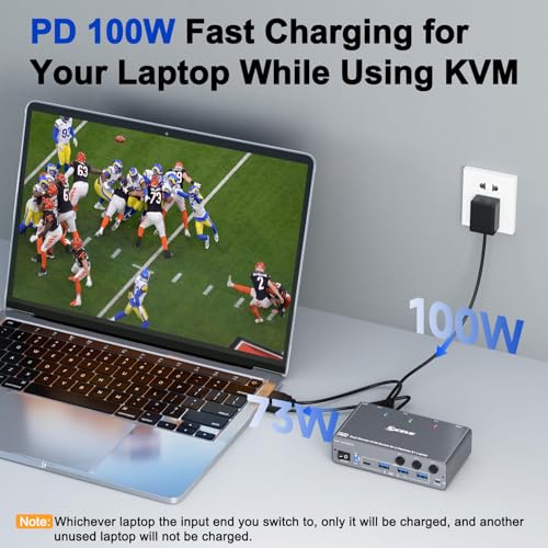 Image of KCEVE KVM Switch 2 Monitors 3 Computers USB C HDMI DP, EDID, USB 3.0 KVM Switch Dual Monitor HDMI for 1 Laptops 2 Desktop, 73W PD, 4K@60Hz, Aluminum, Wired Remote(4K USB C HD DP 3 in 2 Out KVM) | USB 3.0 KVM Switch Dual Monitor HDMI for 1 Laptops 2 Desktop, 73W PD, Aluminum, Wired Remote(4K USB C HD DP 3 in 2 out KVM)