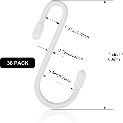 Miniatura 2 de 36 ganchos en forma de S para colgar en cocina, baño, dormitorio, oficina, sartén, abrigo, bolsa, plantas (blanco, 2.4 pulgadas)