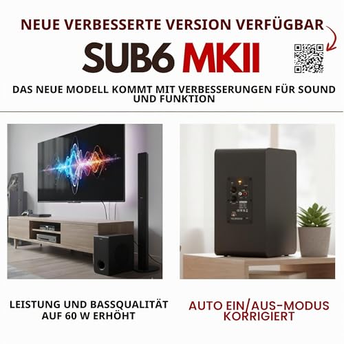 VULKKANO SUB6 Subwoofer Activ 6.5 Zoll, Frequenz 60Hz-250Hz
