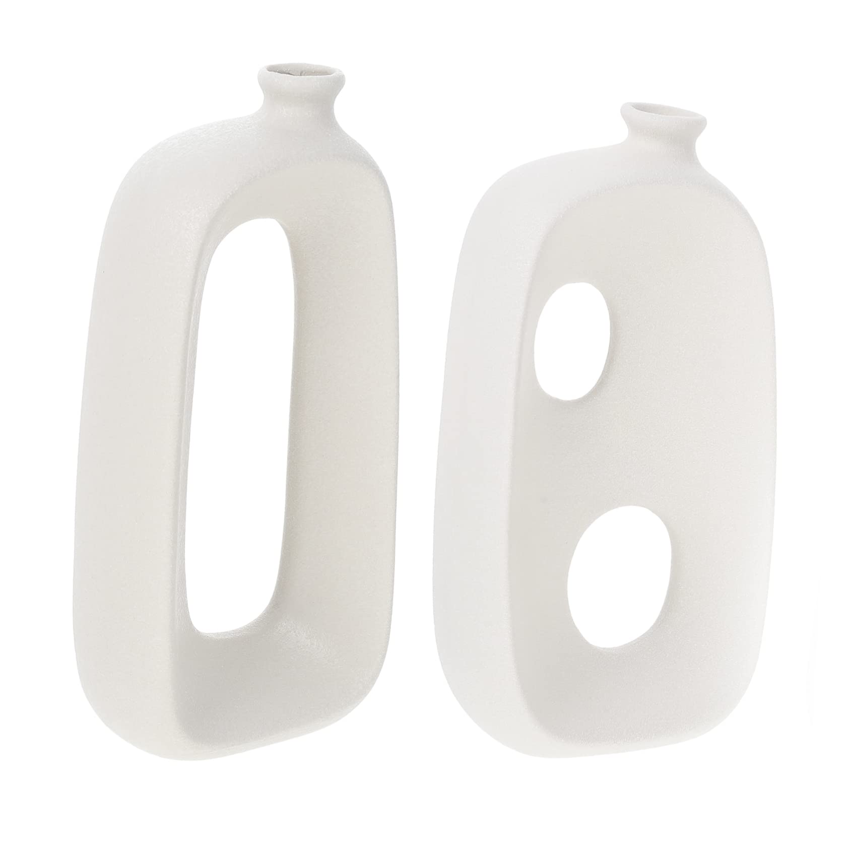 Jarrón de Cerámica Pequeño de Forma Especial Blanco 2 Piezas | Acabado Mate, Resistente al Desgaste y Finamente Procesado, para Flores y Plantas, Uso Hogar u Oficina