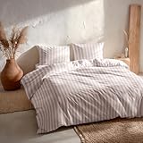 GAMUSI Juego Funda nórdica Cama 105 100% algodón - Funda Almohada 45x125 cm, Estampado Rayas Color Rosa