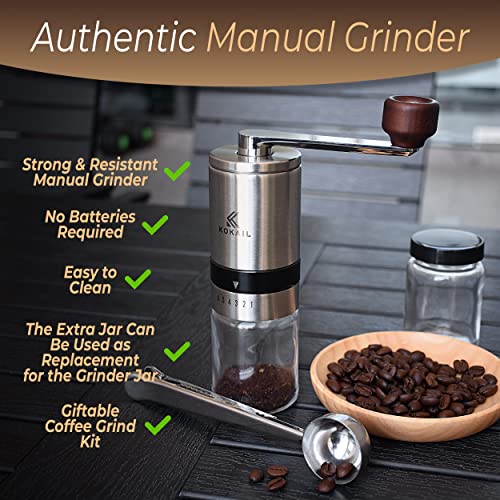 KOKAIL Moedor manual de café – manivela com puxador de madeira, 6 ajustes de moagem ajustáveis, incl