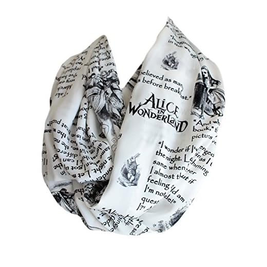 Etwoa's Lewis Carroll Alice in Wonderland Book Quotes White Infinity Scarf, Large