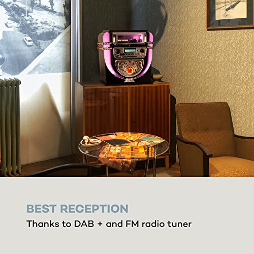 auna Graceland Mini Jukebox, Jukebox avec Tourne-Disque, Radio Dab+/FM, Jukebox rétro, Lecteur CD, LED - Les Beatles, Paul McCartney, John Lennon, RIngo Starr, George Harrison auna Graceland Mini Jukebox, Jukebox avec Tourne-Disque, Radio Dab+/FM, Jukebox rétro, Lecteur CD, LED – Image 3