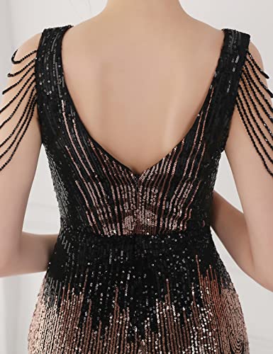 Image of Women 1920s Plus Size Formal Dress Tassels Sleeve Sequins Gatsby Maxi Evening Gown