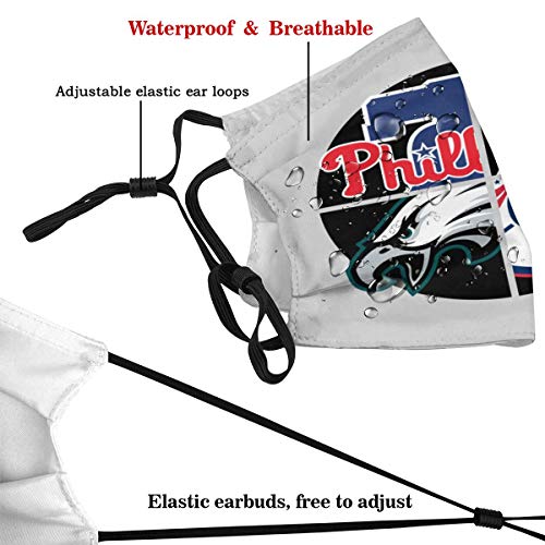 Face Mask Bandana Scarf Philadelphia Sports Teams Reusable with Filters Mouth Scarf Washable Earloop Protection Black