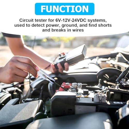 CGEAMDY Car Electrical Circuit Continuity Tester, Automotive Electrical Volt Test Light/Long Probe, DC 6V/12V/24V Auto Truck Car Electrical Circuit Continuity Tester Test Light Pen Tool(Black) - Image 3