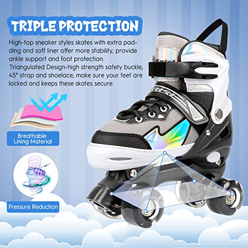 Roller Skates For Girls Boys Kids, Black Pink Purple 4 Sizes Adjustable Kids Roller Skates With Light Up Wheels And Shining Upper Design, Roller Skates For Toddler Kids Ages 4-13 #TOP2