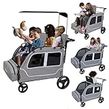 JULYSHILIU Wagon for Kids 4 Seater Wagon Stroller Travel Foldable All Terrain 2 3 Baby Toddler Children Twins Triplet Quad Stroller with Canopy Seats (Light Grey)
