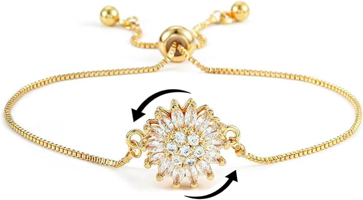 Q&D&S Spinning Sunflower Bracelet for Women Fidget Link Bracelet Sparkly Statement Bracelets Adjustable Fidget Bracelets Jewelry