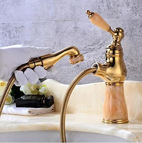 Robinet de lavabo de luxe en laiton et jade doré avec douchette