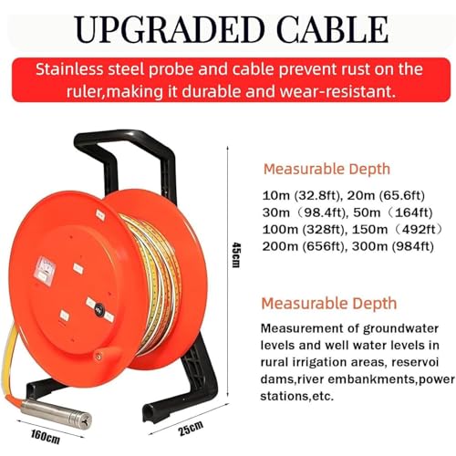 Medidor de nivel de agua profesional para pozos 10-300m medidor de profundidad de cinta de acero de alta precisión Sensor impermeable con indicador de zumbador led Herramienta de monitoreo de agua sub