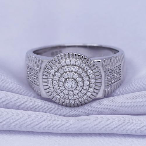 Moissanite Engagement Ring for Men, 0.45 Carat Round Lab Created Diamond Circle Cluster Nugget Ring In 14K Gold Over Sterling Silver Jewelry Gift For Men's3