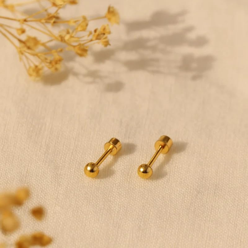 Image of 925 Sterling Silver 18K Gold 1 Micron Plating Dot Stud Earrings for Women & Girls | Lightweight & Tarnish Resistant
