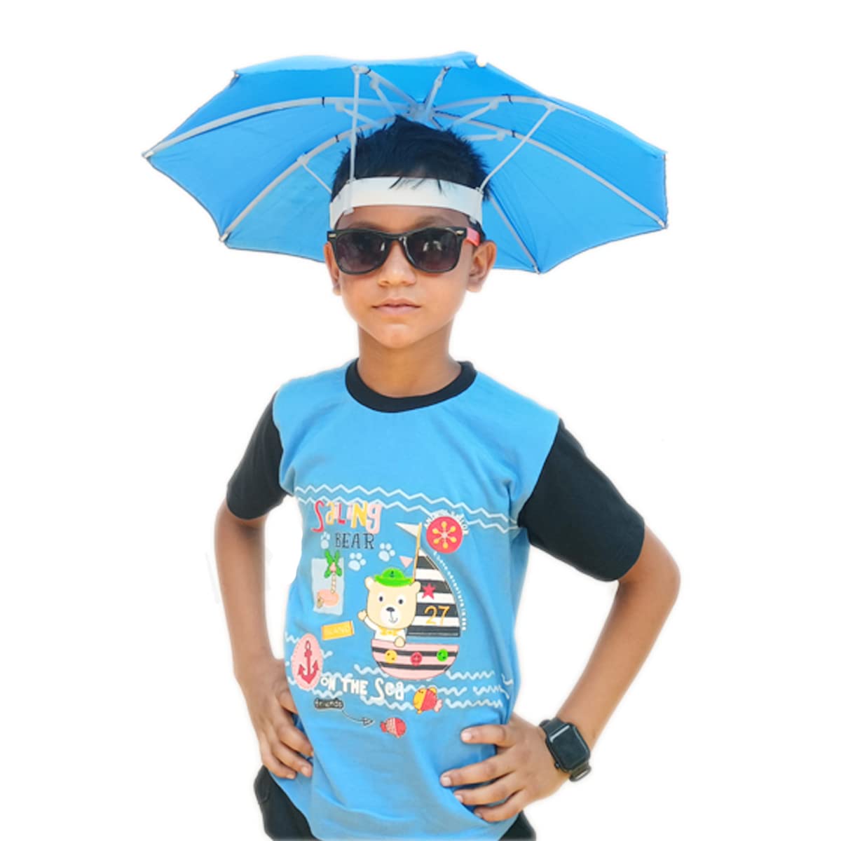 Hat Umbrella Light Blue Color Soft Unbreakable Plastic Hat/Cap Umbrella for Kids/Men/Women and Adults UV & Rain Protection Hat Umbrella for Kids boys and Girls (Light Blue)-image-43