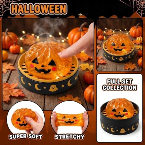5 Pack Halloween Spooky Glitter Dumpling Squishie-s Toys, Cute Halloween Decor Ghost Bao Bun Squishes for Anxiety Relief, Dumplings Stress Balls for Adults Fidget Toy with Steamer - Image 4