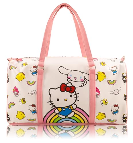 Sanrio Hello Kitty Duffle Bag for Girls | Hello Kitty & Friends Rainbow 16 Travel Bag with Cinnamoroll My Melody & Keroppi | Lightweight Overnight Weekender Bag | Ages 3+