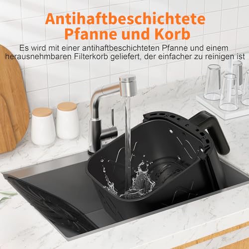 Foto von CROWNFUL Luftfritteuse 6,2L, XXL Heißluftfriteuse Elektrische 8 in 1 Öllose Herd, Heissluft Fritteusen mit LCD Touchscreen und 8 Voreinstellungen, präzise Temperaturregelung, Nonstick Korb