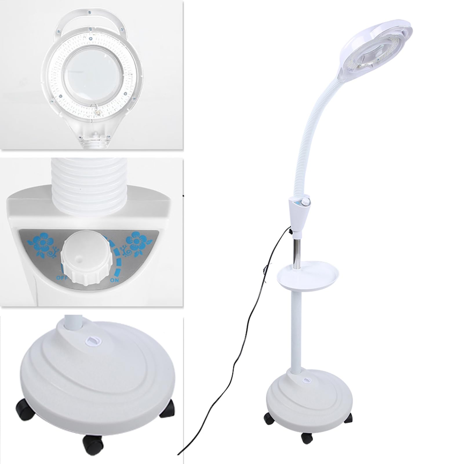 Lámpara de tatuaje, lámpara de luz fría LED para salón de belleza, lámpara de pie ajustable de 8 aumentos con iluminación de aumento, perfecta para extensión de pestañas, tatuaje de labios de(EU)