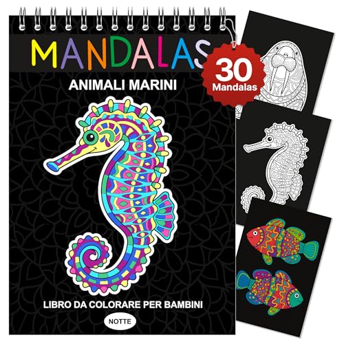 Finoly Mandala da Colorare per Bambini Rilassamento e Antiestress | Libro Mandala da Colorare Bambini | Mandala Animali L’inchiostro non Trapassa | Libri da Colorare Mandala A4 Rilegatura Spirale