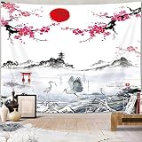 Japanese Decor Tapestry, Asian Anime Tapestry, Mount Fuji Cherry Blossoms Sakura Flower Tapestry Wal