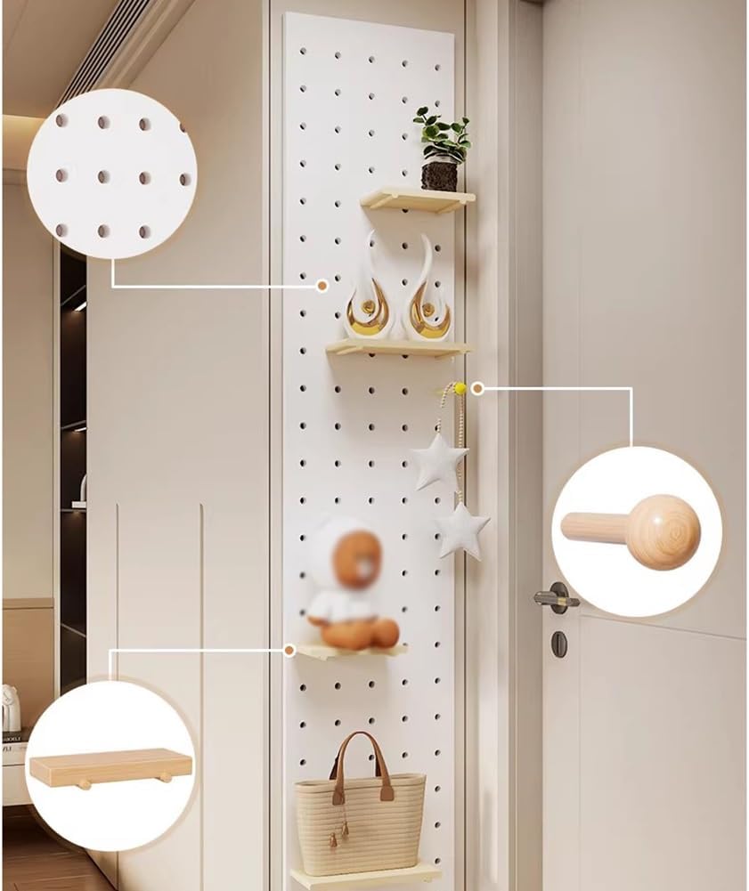 Modular Wooden Pegboard Wall Organizer Kit with Hooks & Shelf - Versatile Storage Solution for Garage, Office & Home - 30x120cm White Hanging Accessories