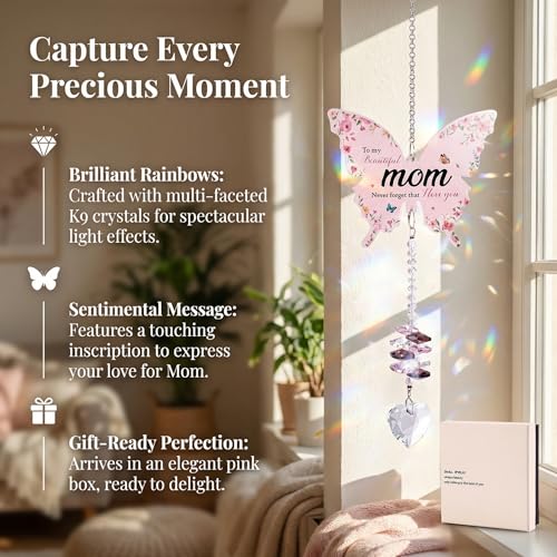 Image of Birthday Gift for Mom - Crystal Suncatcher with Rainbow Prisms, for Mom Birthday from Daughter - Unique Home Decor Keepsake that Fills Her Room with Sunshine