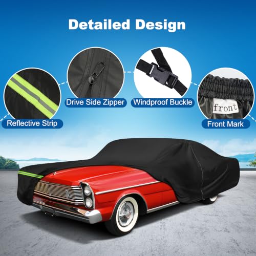 Image of QUNSUNUS Car Cover for Ford Galaxie 500 /XL /LTD /Custom Sedan Coupe Hardtop 2 /4 Door, Waterproof Galaxie Car Cover with Straps and Zipper for Wind, Sun, UV and Dust Protection
