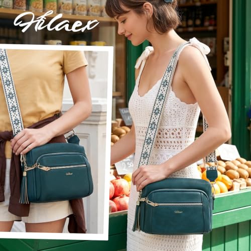 Image of Small Leather Crossbody Bags for Women Anti theft Purses and Handbag Shoulder Hangbag with Wide Strap Tassel