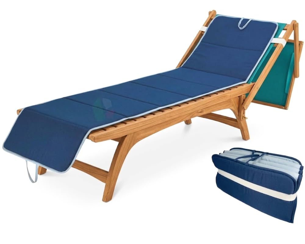 Tata Home Cuscino Imbottito per Sdraio Lettino Materassino Prendisole Pieghevole Cuscino Poltrona Sdraio Relax Trasportabile Salvaspazio Misura Maxi 52x200 cm Blu Avio