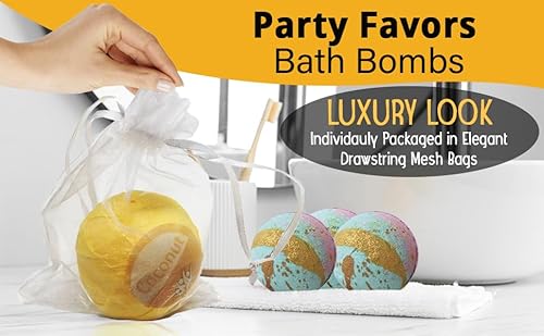 Party Favors For Women- Bath Bombs Gift Set. 24 Individually Wrapped Bath Bombs Fizzers In Drawstring Bags. Dry Skin Moisturize Bathbombs. Bulk Gifts For Women Party Favors & Wedding Favors! #TOP5
