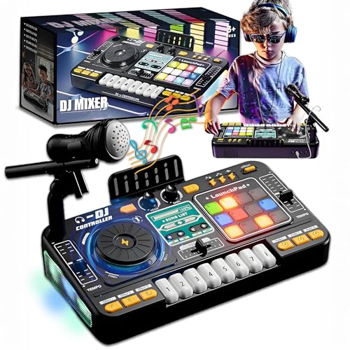 Omuyasi DJ Mixer Decks for Kids with 12 Tracks Baby DJ Table with Light and Keyboard for Party Interactive Musical Toy for Aged 4 Years + Educational Gifts for Boys and Girls